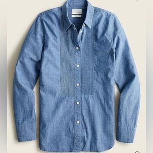 J.Crew Women’s Slim-Fit Tuxedo Shirt Chambray Pleated Front Long Sleeve Size 8